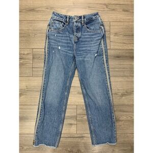 MAJE Button Fly Zipped Frayed-Hem Straight High-Rise Jeans Sz 36 EU